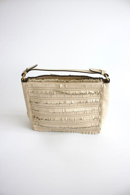 Roberto Cavalli golden leather handbag with fringe appliqué