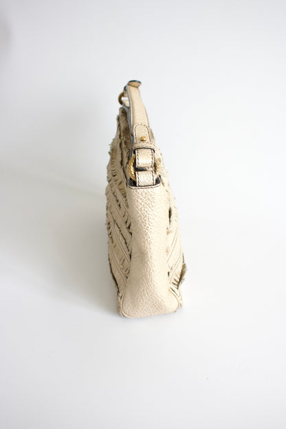 Roberto Cavalli golden leather handbag with fringe appliqué