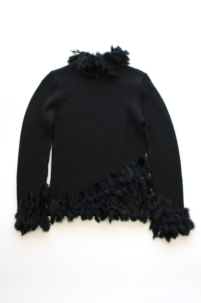 Vintage black sweater with fur fringe