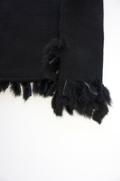 Vintage black sweater with fur fringe