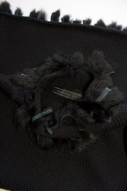 Vintage black sweater with fur fringe