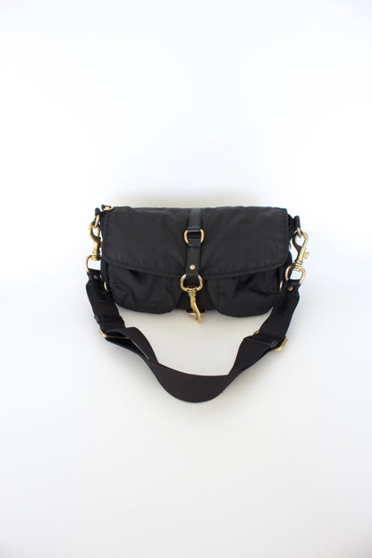 Miu Miu 2000s black nylon crossbody with carabiner