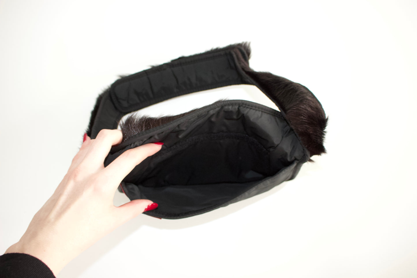 Prada FW1999 black goat fur belt bag