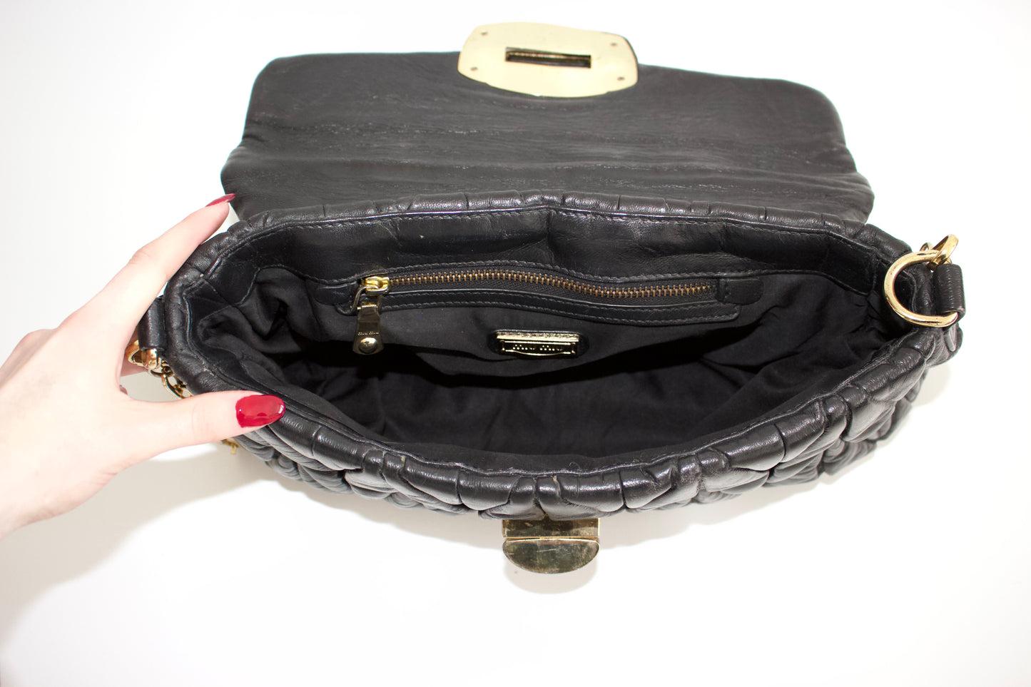 Miu Miu black matelassé crossbody