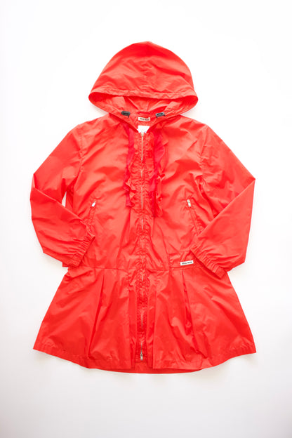 Miu Miu orange nylon raincoat with ruffles
