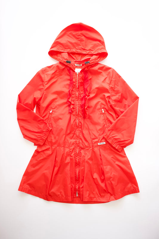 Miu Miu orange nylon raincoat with ruffles
