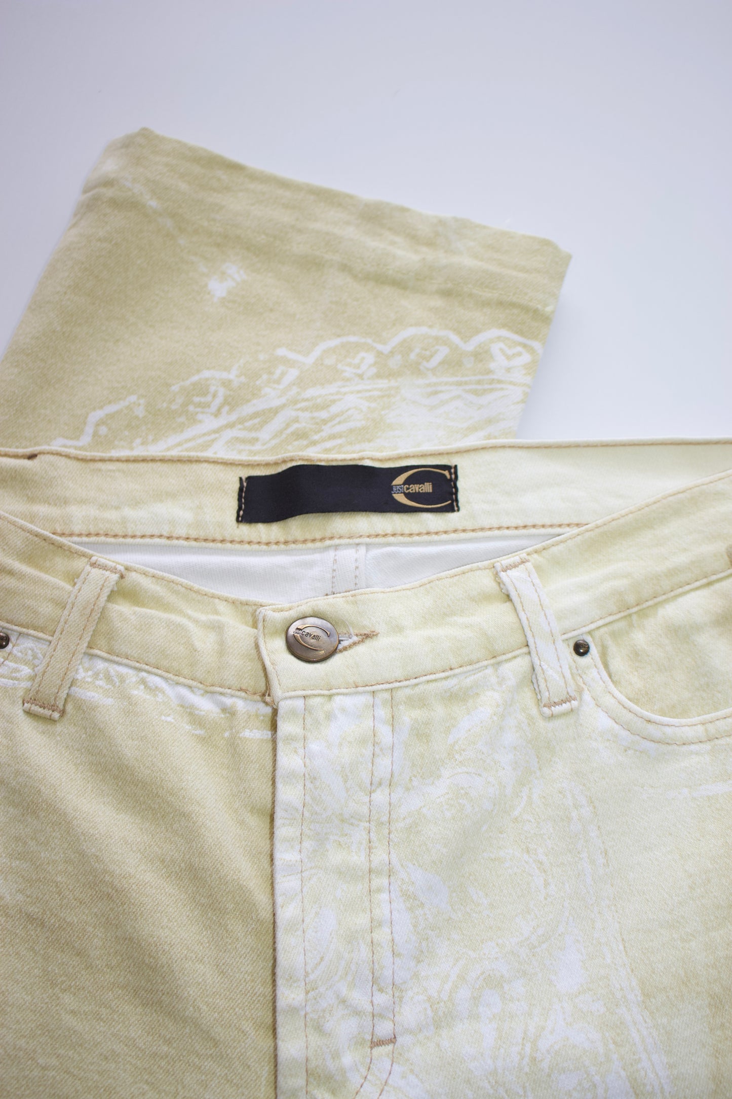 Roberto Cavalli 2000s cream paisley print jeans