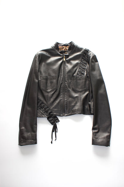 Dolce & Gabbana SS 2002 black leather jacket with laces