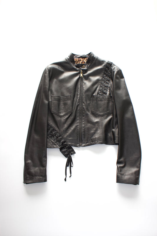 Dolce & Gabbana SS 2002 black leather jacket with laces