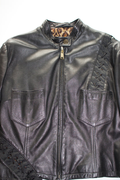 Dolce & Gabbana SS 2002 black leather jacket with laces