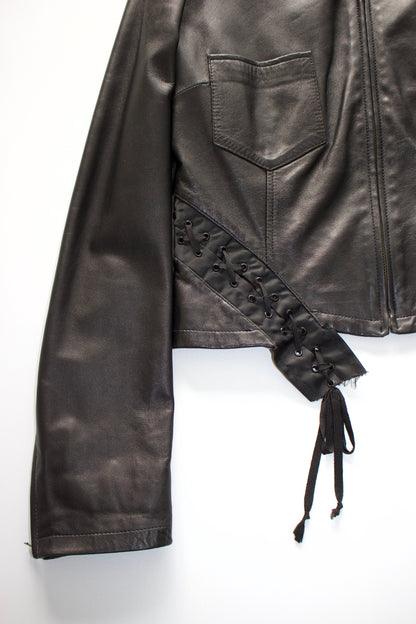 Dolce & Gabbana SS 2002 black leather jacket with laces