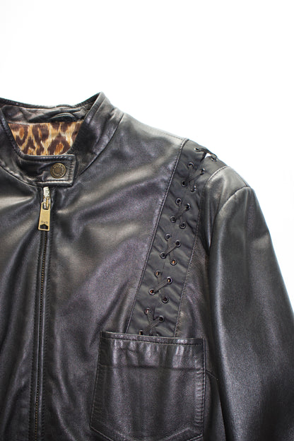 Dolce & Gabbana SS 2002 black leather jacket with laces