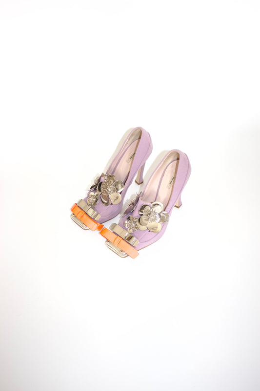 Miu Miu FW 2010 lilac pumps with metallic flowers