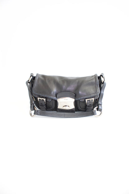 Prada 2000s black nylon & leather baguette