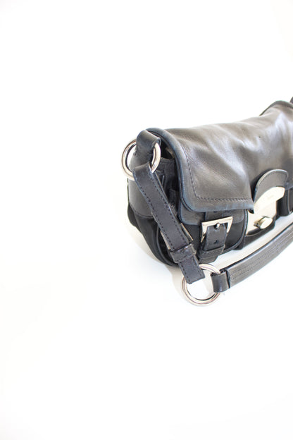 Prada 2000s black nylon & leather baguette