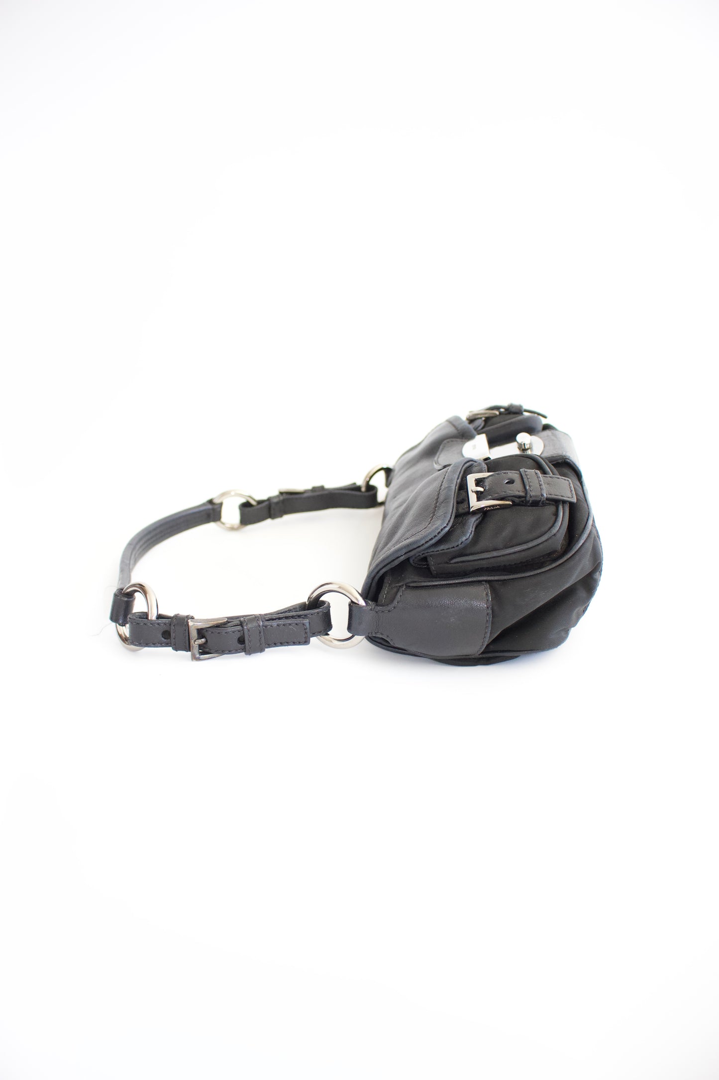 Prada 2000s black nylon & leather baguette