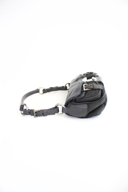 Prada 2000s black nylon & leather baguette