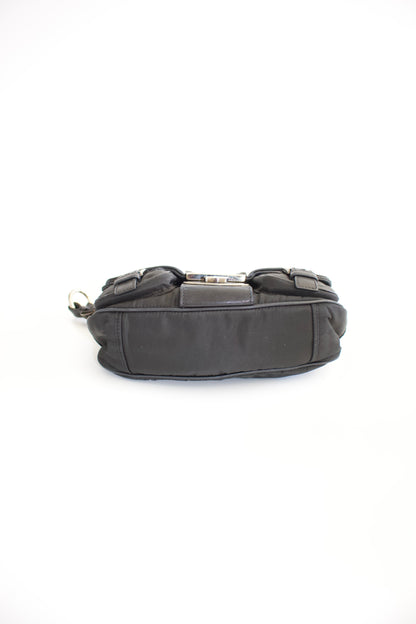 Prada 2000s black nylon & leather baguette