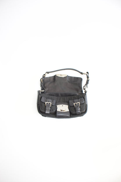 Prada 2000s black nylon & leather baguette