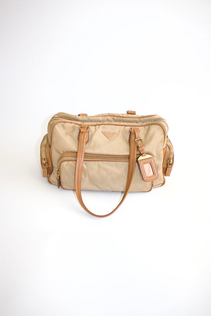 Prada SS 2004 leather and nylon shoulder bag
