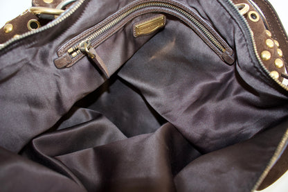 Miu Miu brown suede bag with golden eyelets and grommets