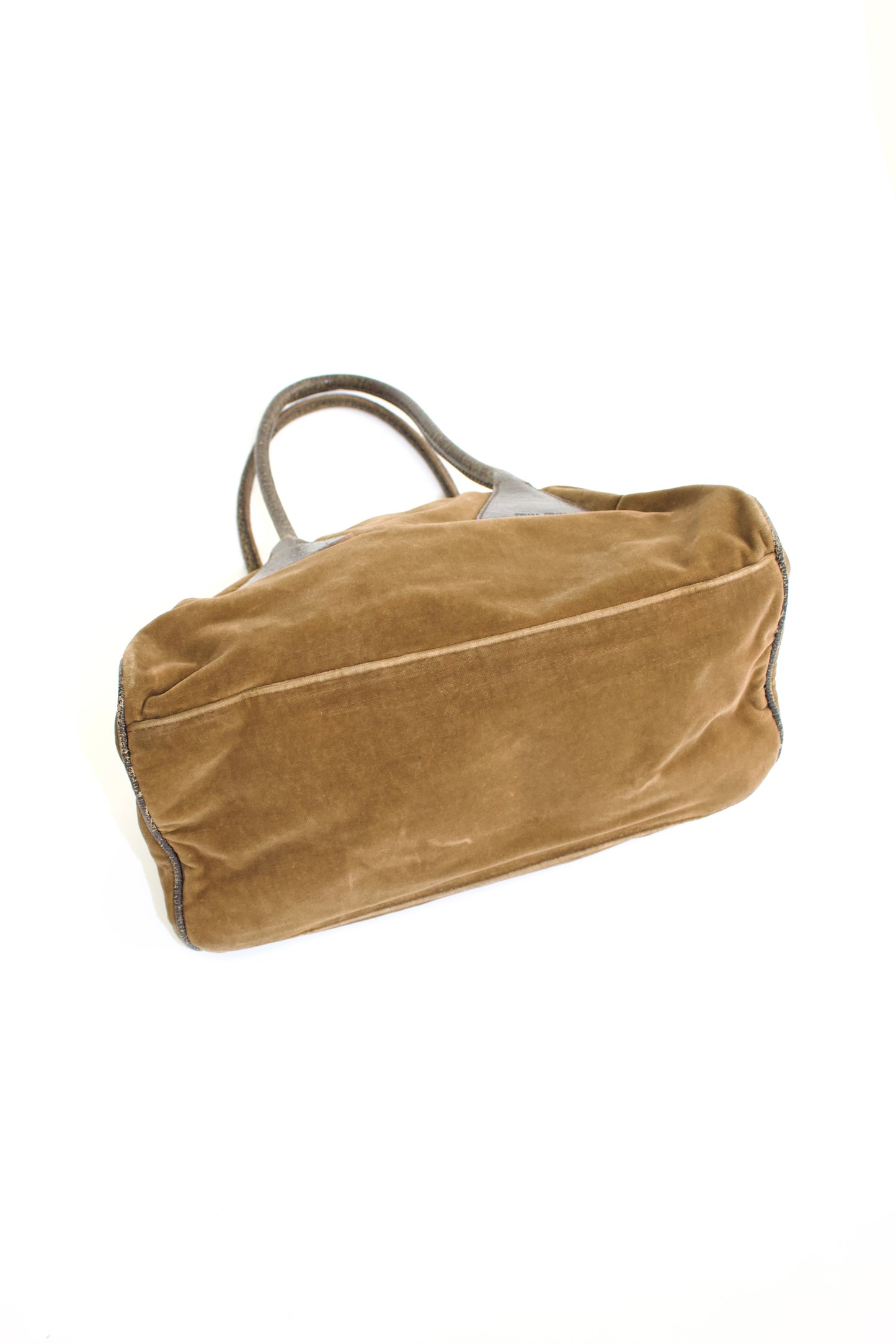 Miu Miu FW2001 khaki velvet bag with cracked leather handles