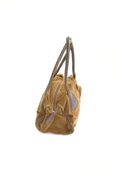 Miu Miu FW2001 khaki velvet bag with cracked leather handles