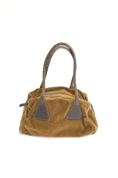 Miu Miu FW2001 khaki velvet bag with cracked leather handles