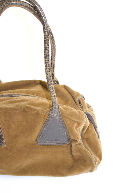 Miu Miu FW2001 khaki velvet bag with cracked leather handles