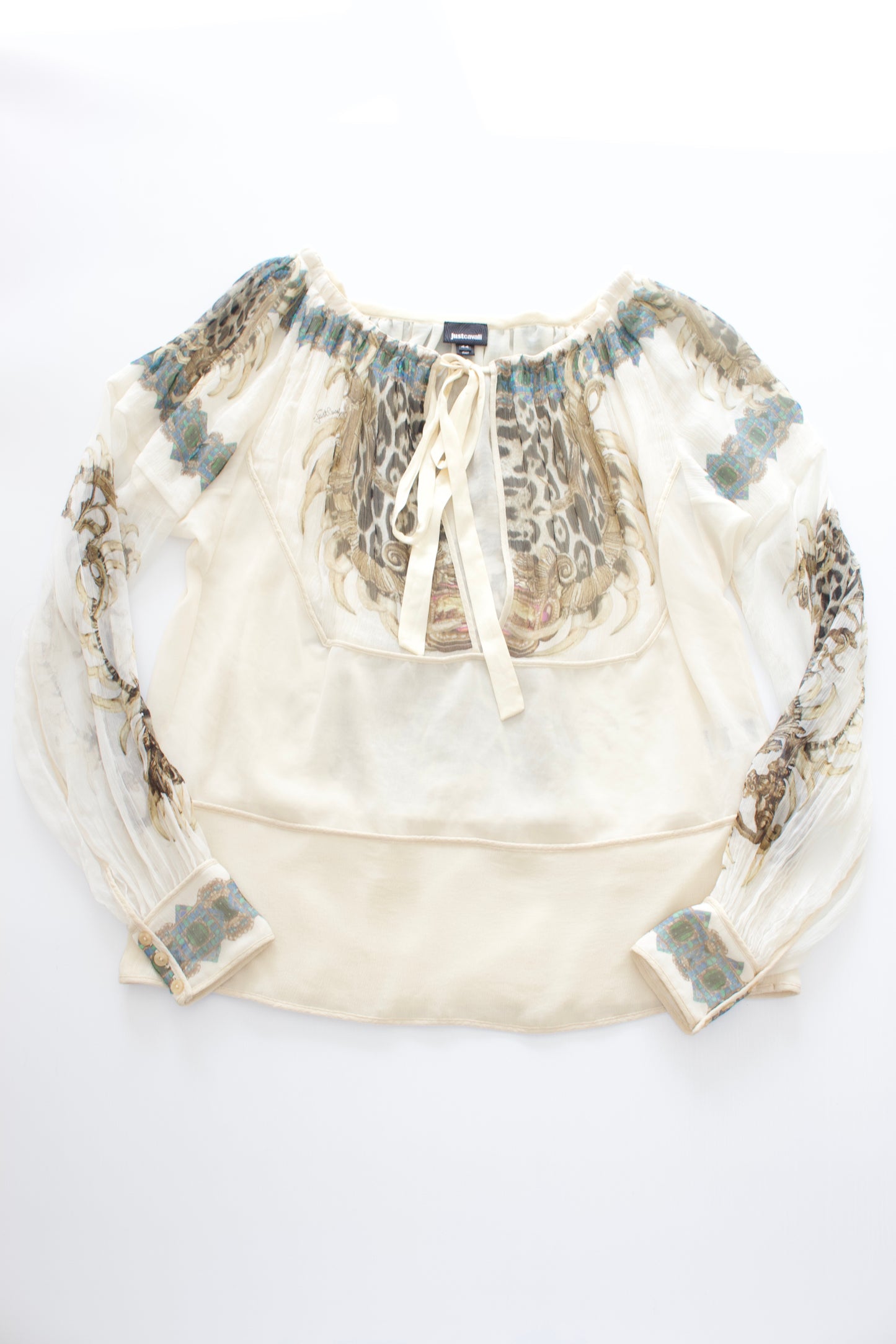 Just Cavalli cream animal printed silk blouse