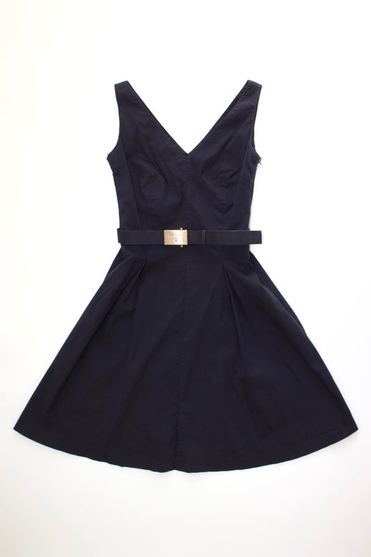 Prada SS 1995 navy A-line dress with logo belt