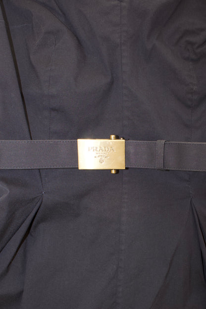 Prada SS 1995 navy A-line dress with logo belt