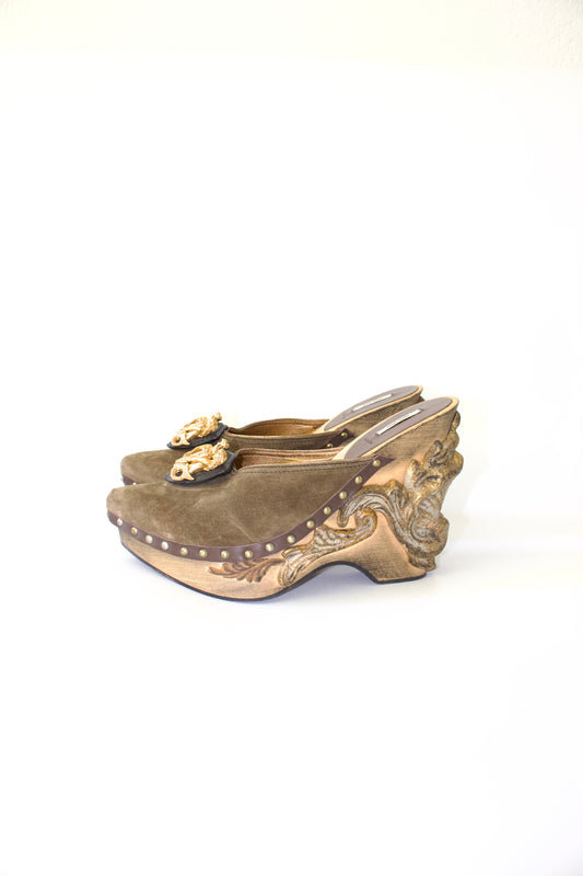 Miu Miu FW 2006 khaki wooden clogs