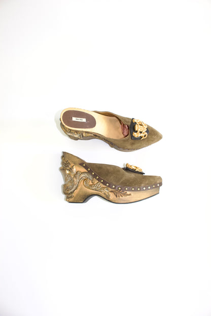 Miu Miu FW 2006 khaki wooden clogs