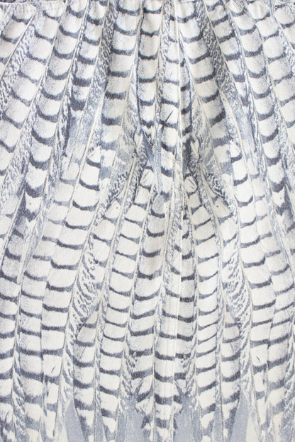 Roberto Cavalli denim skirt with feather print and side zips