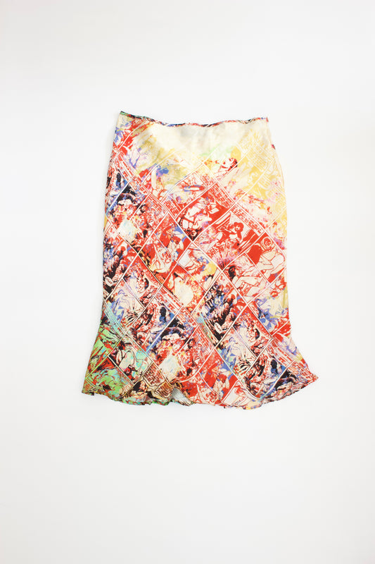 Jean Paul Gaultier FW1995 'Safe Sex’ comic print midi-skirt