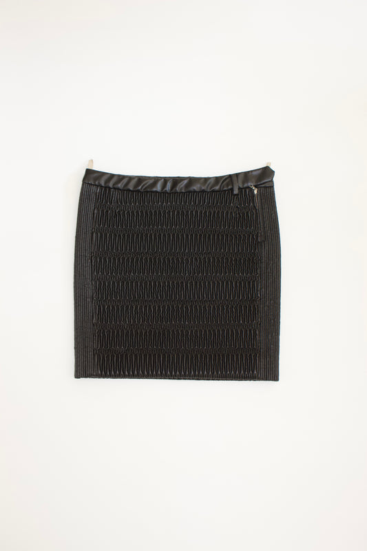 Prada 2000s black matelassé faux leather mini-skirt