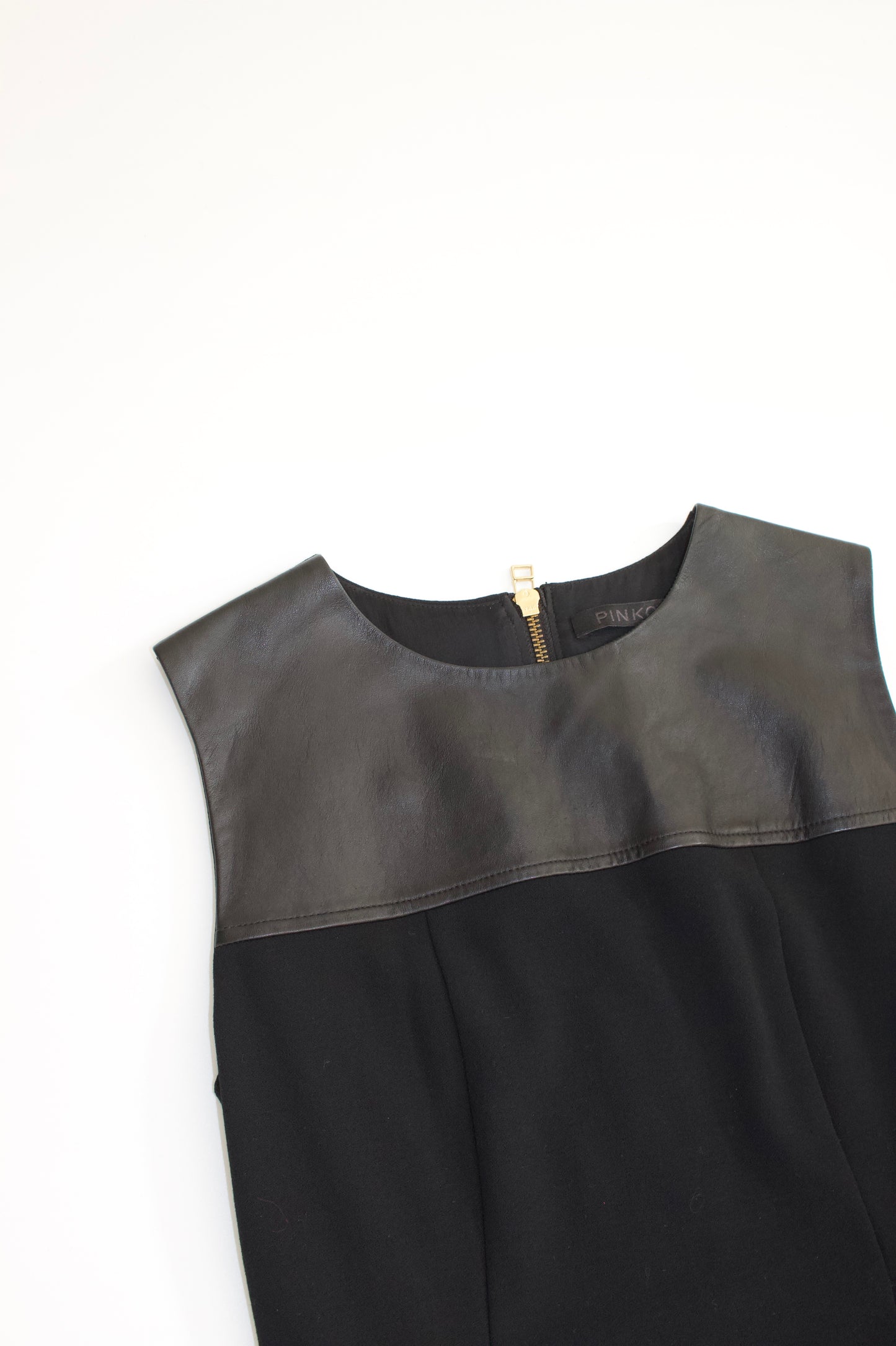 Pinko black peplum top with leather panelling