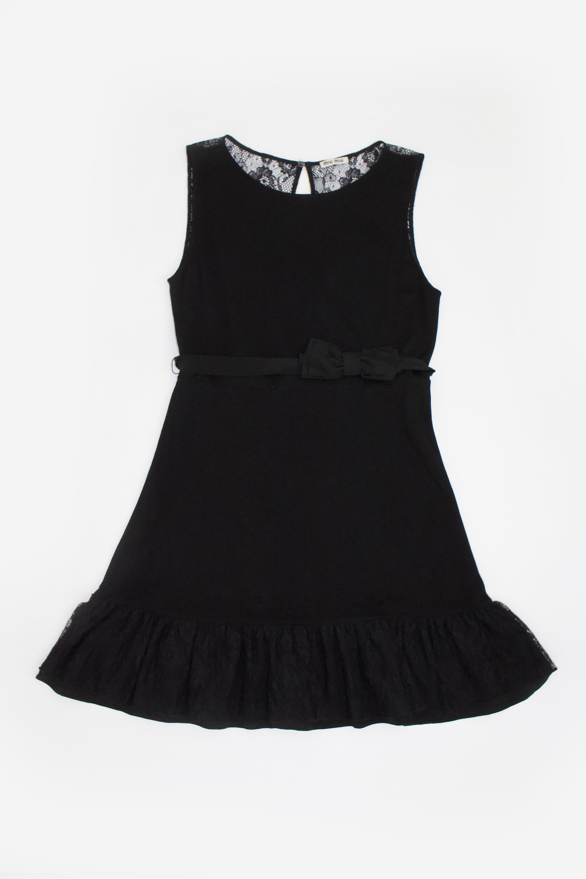 Miu Miu little black dress with bow tie and lace back – Velvet Archive Miu Miu little black dress with bow tie and lace back – Velvet Archive