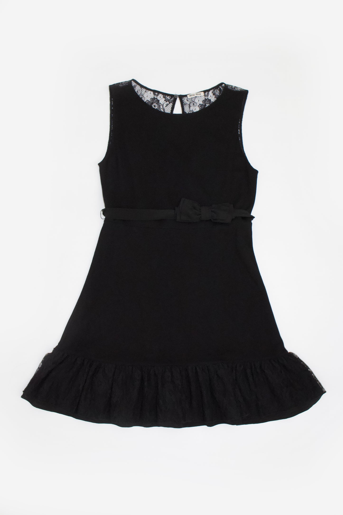 Miu Miu little black dress with bow tie and lace back