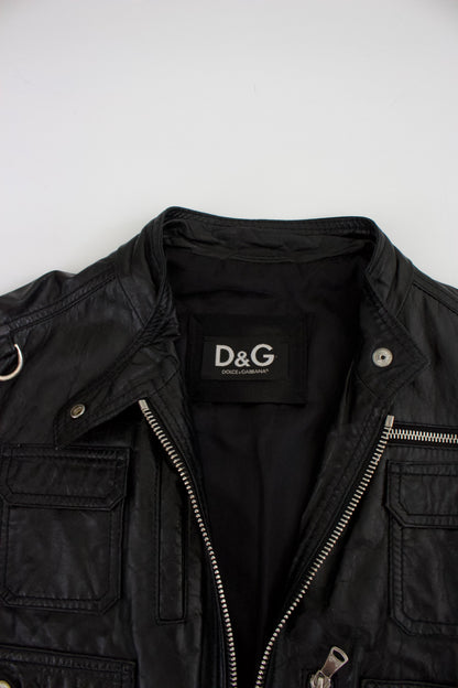 Dolce & Gabbana 2000s black leather multi-pocket jacket