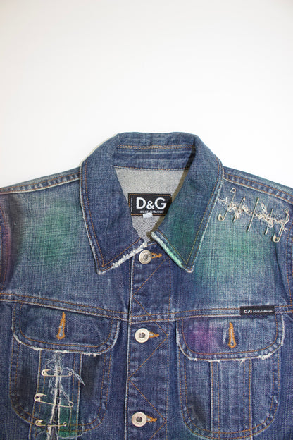 Dolce Gabbana SS 2001 denim jacket with safety pins