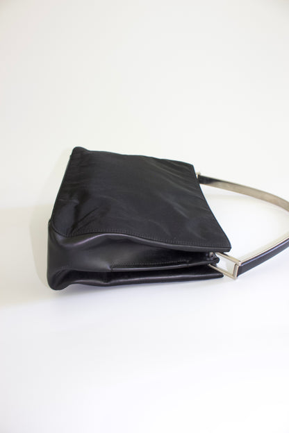 Prada FW 1998 black nylon shoulder bag with metal handle