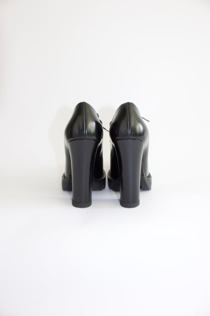 Prada black leather Oxford heels