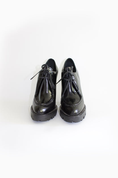 Prada black leather Oxford heels
