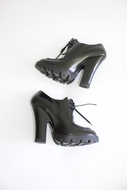 Prada black leather Oxford heels