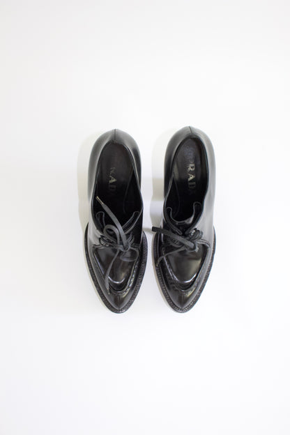 Prada black leather Oxford heels