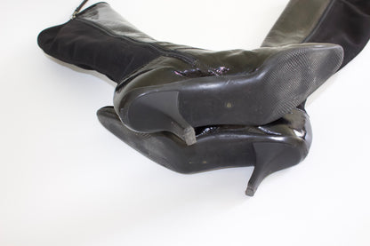 Prada 2000s black patent leather kitten-heel boots