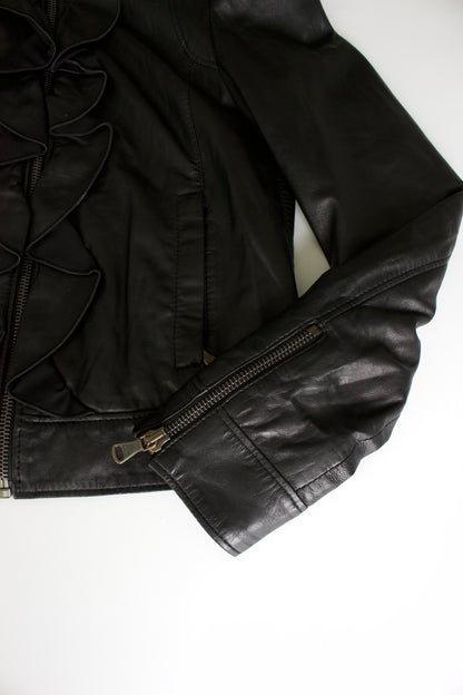 Dolce & Gabbana black leather jacket with ruffles