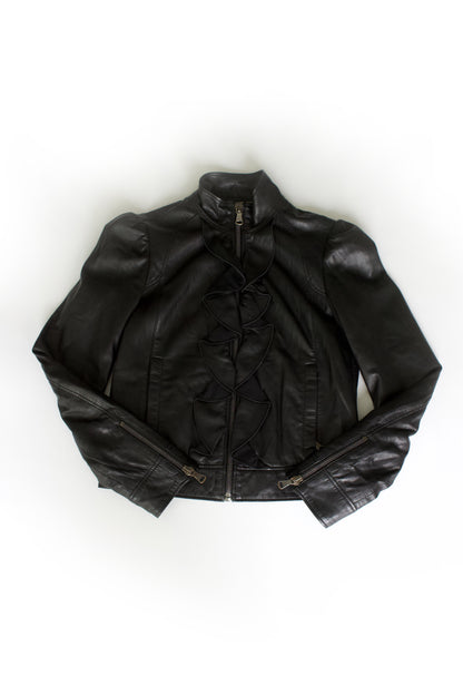 Dolce & Gabbana black leather jacket with ruffles